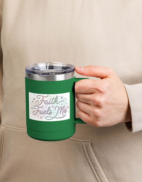 Load image into Gallery viewer, 15oz Insulated Coffee Tumbler Mug — "Faith Fuels Me" Pastel Star Design
