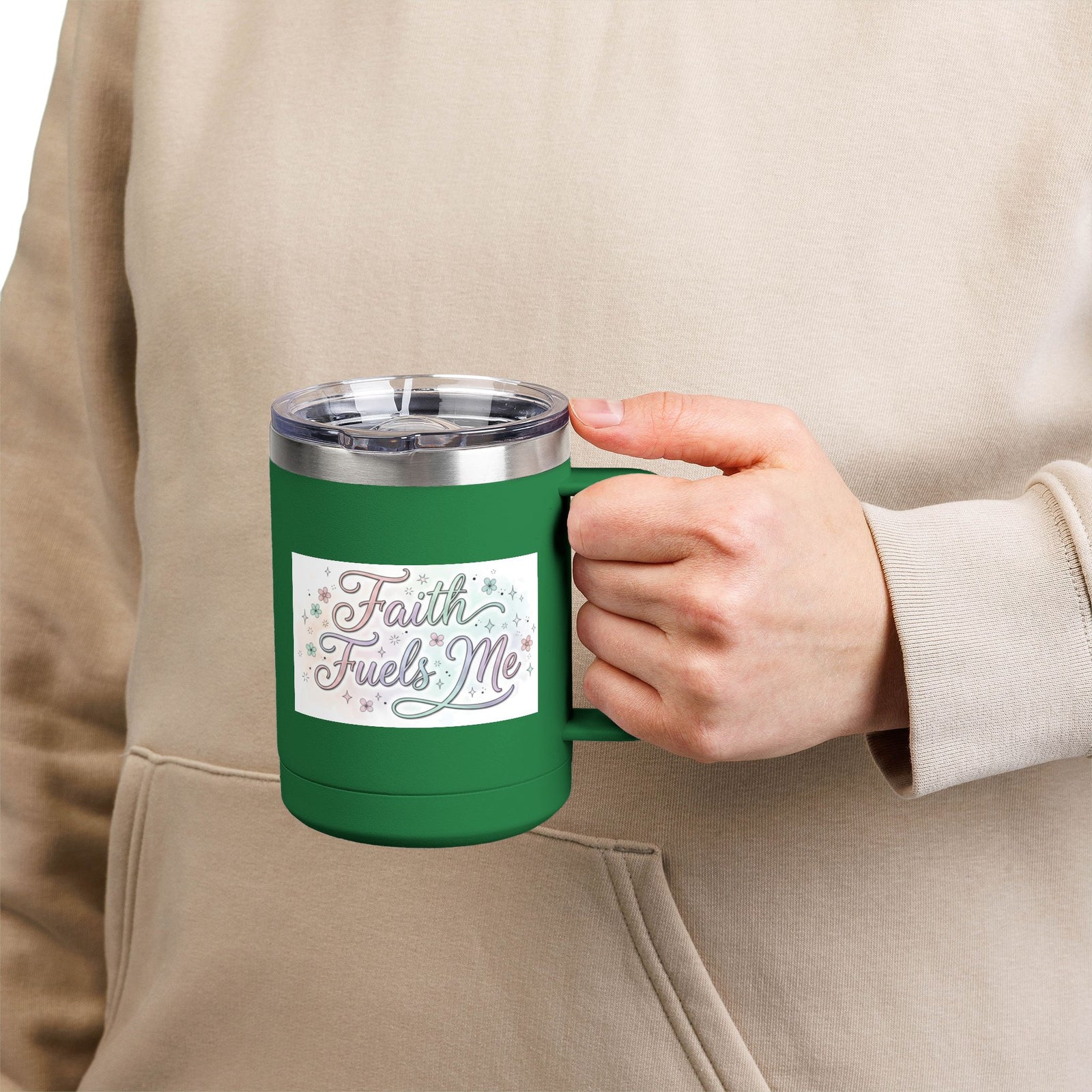 15oz Insulated Coffee Tumbler Mug — "Faith Fuels Me" Pastel Star Design