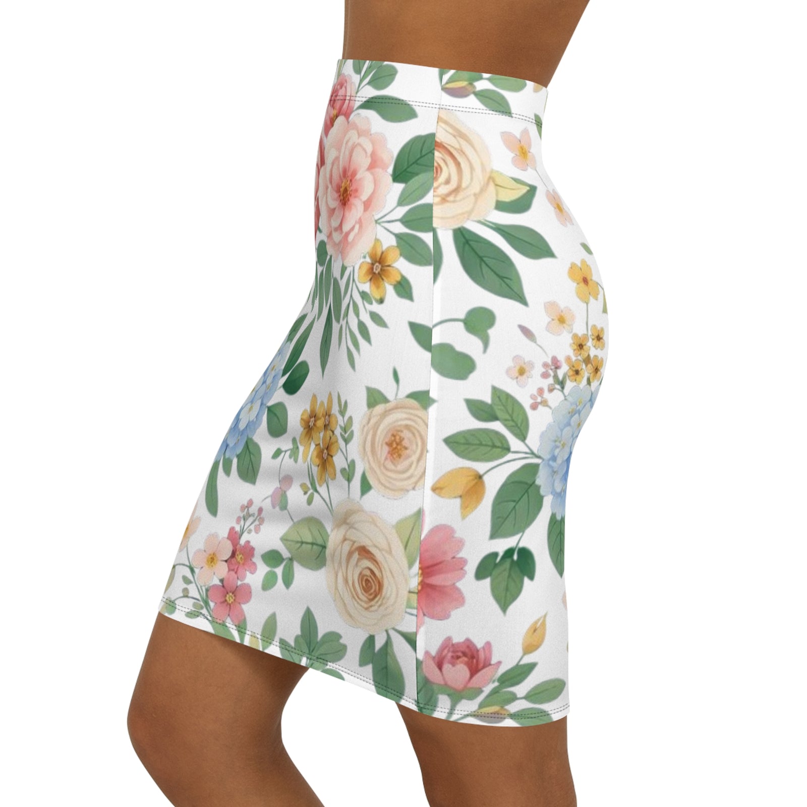 Floral Watercolor Pencil Skirt for Women | Soft Spring Garden Print Skirt | Feminine Pastel Outfit | Elegant Mid-Waist Skirt