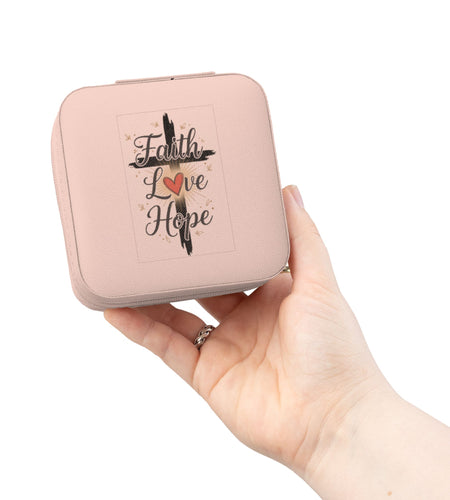 Faith Jewelry Travel Case – Cute Compact Organizer with 'Faith Love Hope' Design For Women and girls
