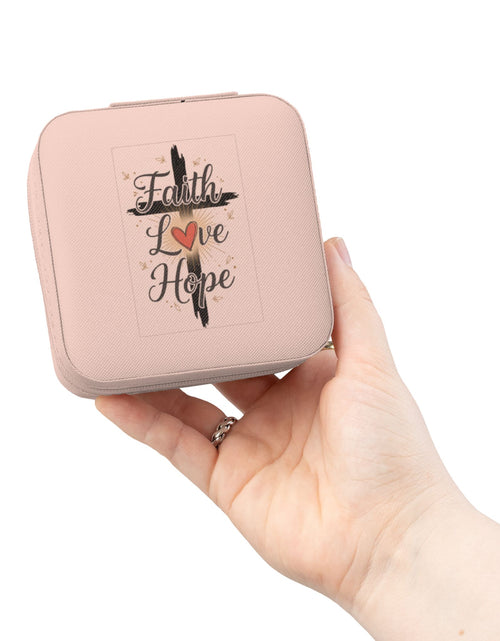 Load image into Gallery viewer, Faith Jewelry Travel Case – Cute Compact Organizer with 'Faith Love Hope' Design For Women and girls

