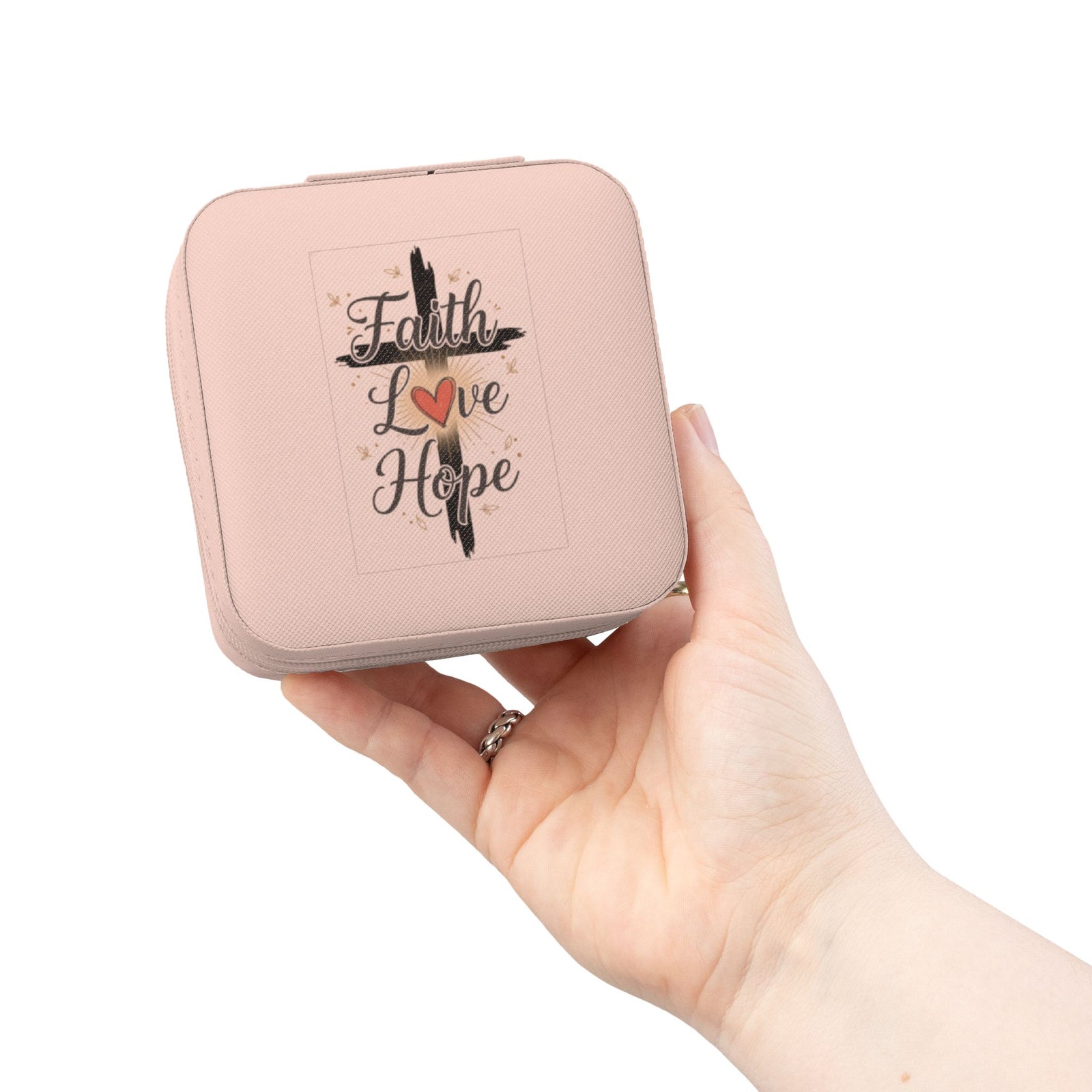 Faith Jewelry Travel Case – Cute Compact Organizer with 'Faith Love Hope' Design For Women and girls