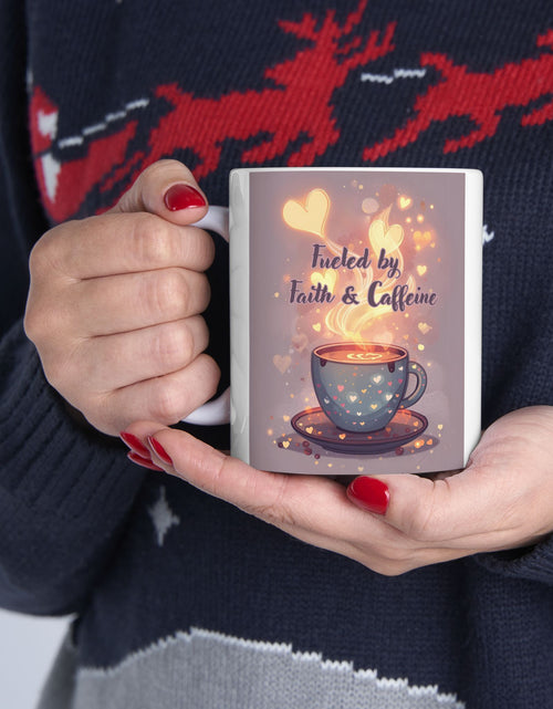 Load image into Gallery viewer, Faith And Coffee Fuels Me Ceramic Mug — Inspirational Heart Fairy Coffee Lovers Cup 11 oz &amp; 15 oz
