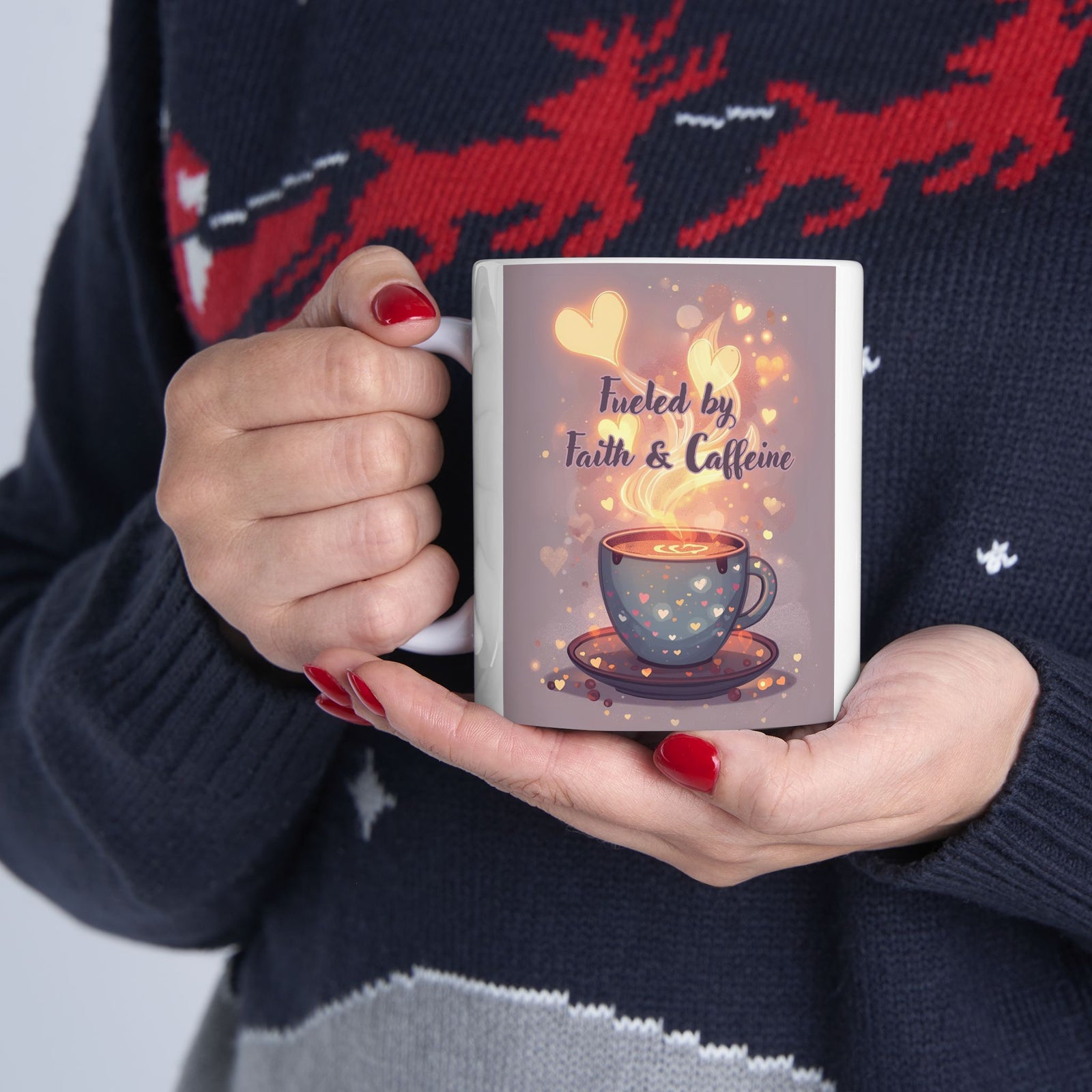 Faith And Coffee Fuels Me Ceramic Mug — Inspirational Heart Fairy Coffee Lovers Cup 11 oz & 15 oz