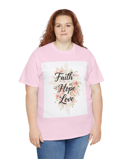 Load image into Gallery viewer, Faith Hope Love T-Shirt — Floral Cross Christian Tee for Women
