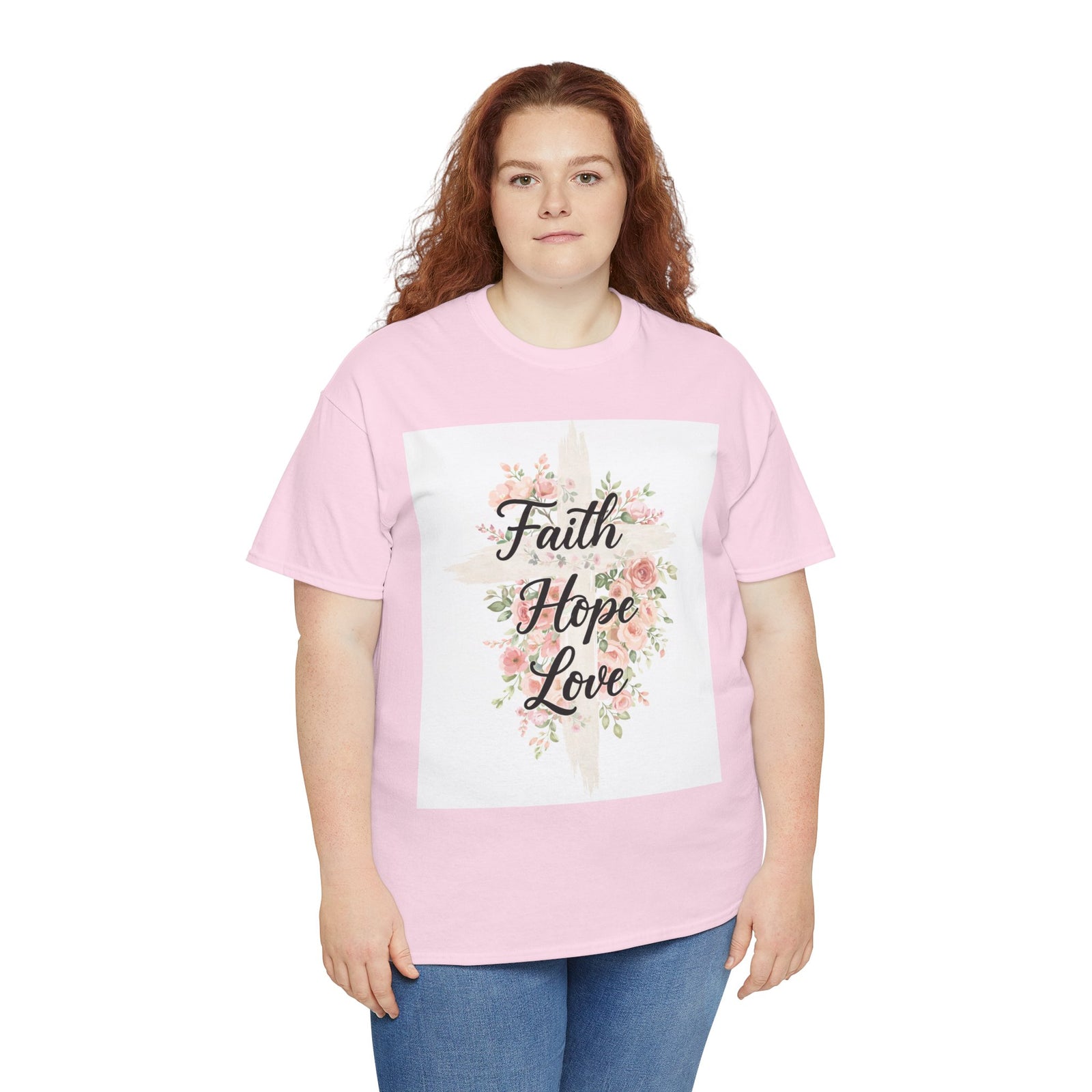 Faith Hope Love T-Shirt — Floral Cross Christian Tee for Women