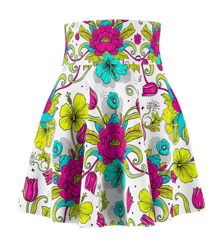 Bright Floral Skater Skirt | Tropical Flower Skirt for Women | Colorful Boho A-Line Skirt | Spring & Summer Outfit Optimized Title