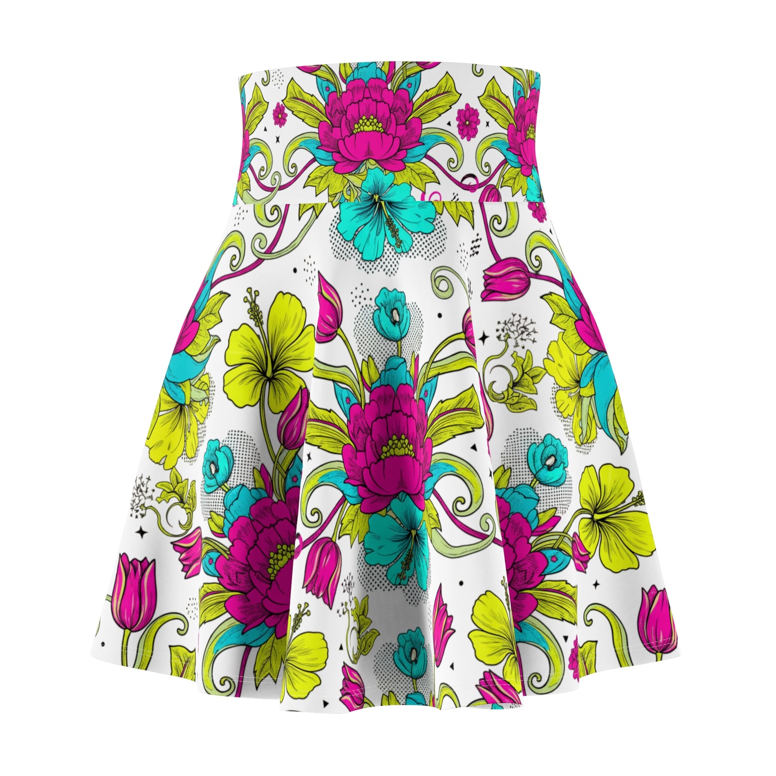 Bright Floral Skater Skirt | Tropical Flower Skirt for Women | Colorful Boho A-Line Skirt | Spring & Summer Outfit Optimized Title