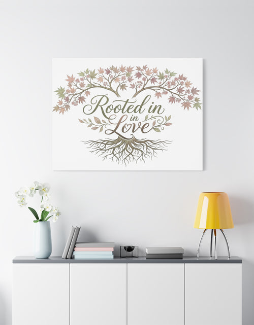 Load image into Gallery viewer, Rooted in Love Tree Canvas Wall Art — Inspirational Family Quote Home Decor
