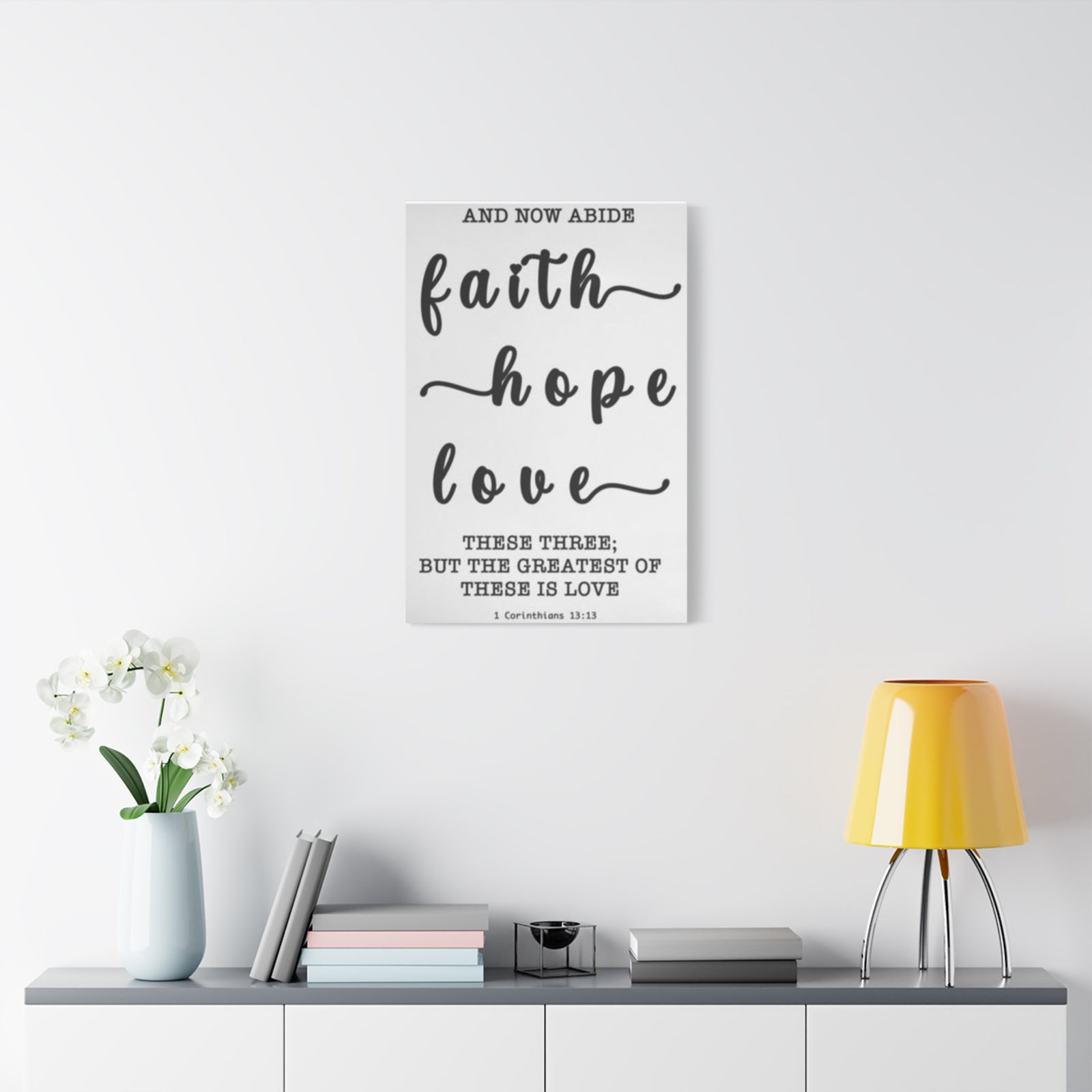 Faith Hope Love Matte Stretched Canvas Wall Art — Inspirational Scripture Quote