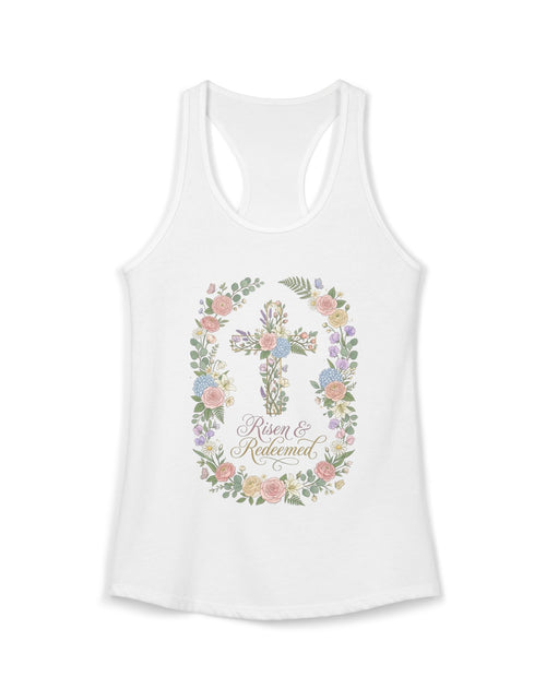 Load image into Gallery viewer, Blessed &amp; Redeemed Women's Christian Tank Top – Cross Faith Shirt – Inspirational Christian Summer Apparel
