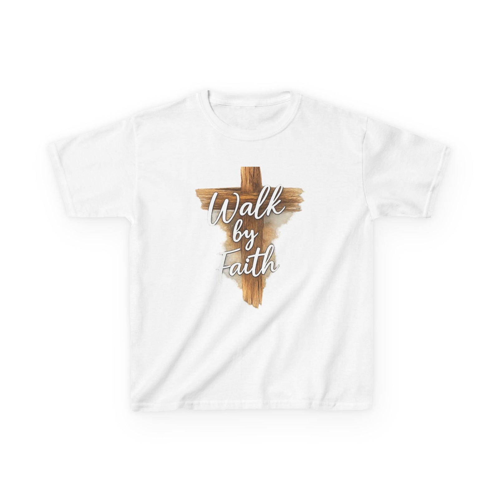 Kids Tee — 'Walk by Faith' Wooden Cross Christian Shirt