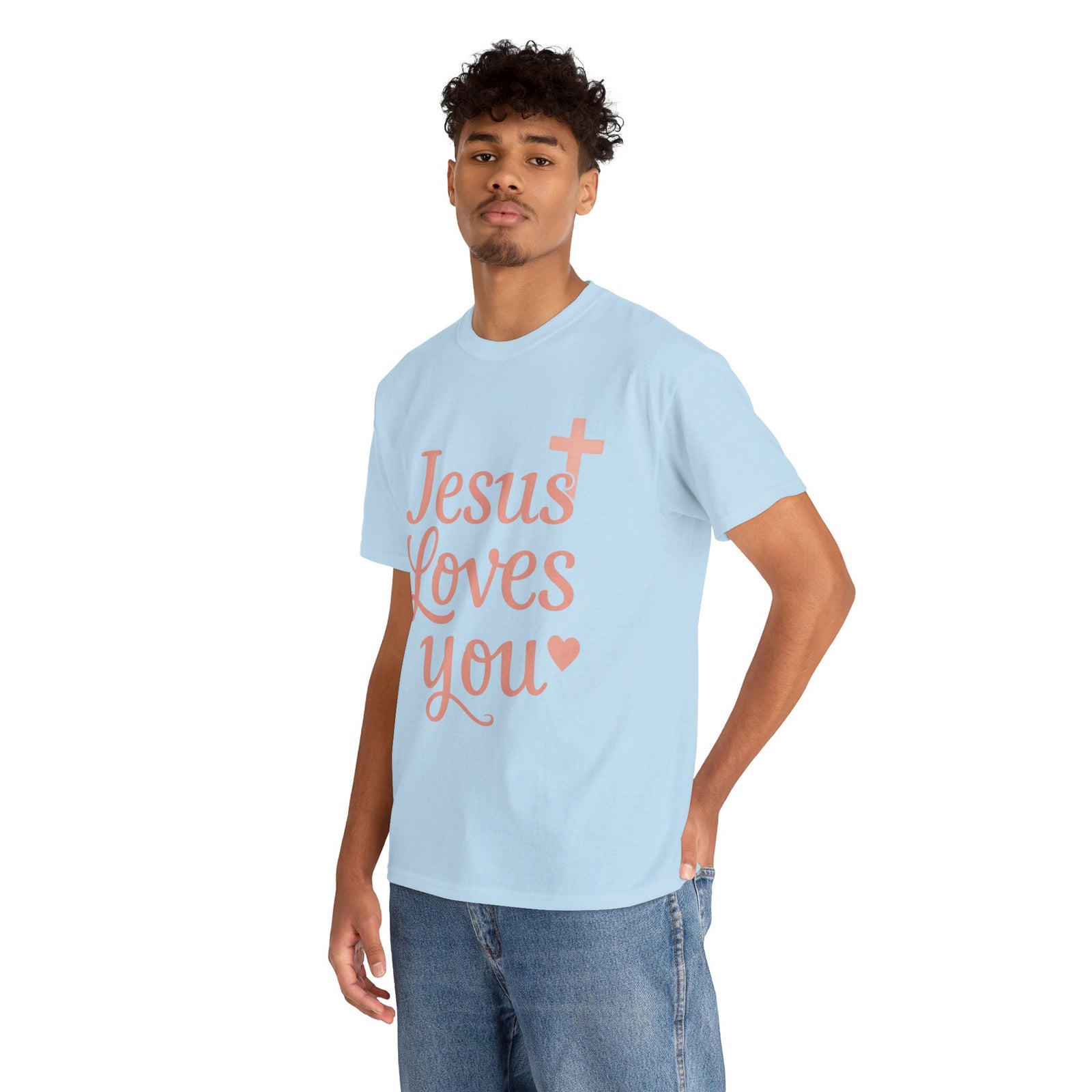 Jesus Loves You T-Shirt – Pink Script Faith Tee with Cross