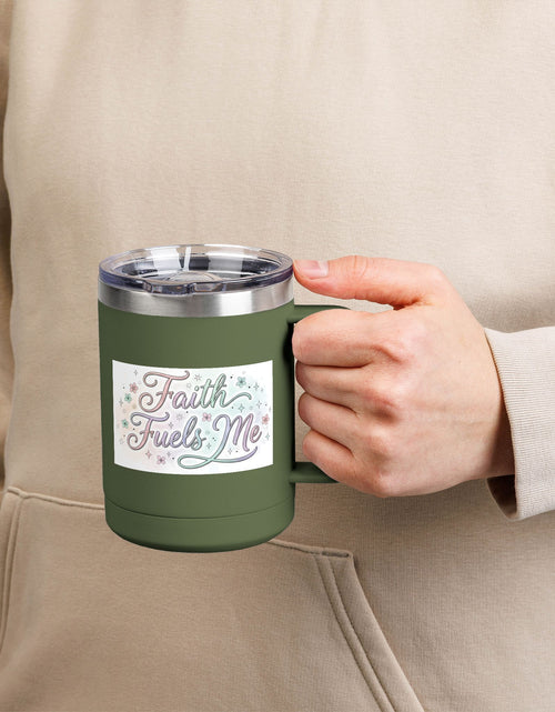 Load image into Gallery viewer, 15oz Insulated Coffee Tumbler Mug — "Faith Fuels Me" Pastel Star Design
