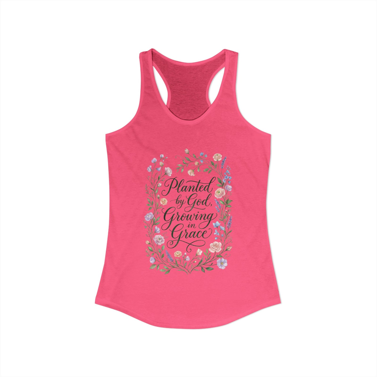 Planted by God Growing in Grace Racerback Tank – Christian Floral Tank Top for Women – Faith Based Summer Church Shirt – Inspirational Christian Gift