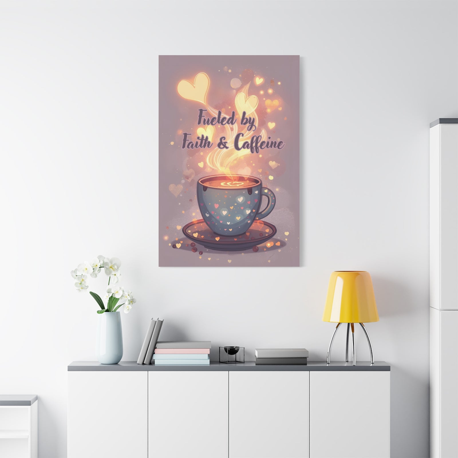 Canvas Wall Art "Fueled by Faith & Caffeine" — Coffee Lover Inspirational Home - Coffee Shop Decor