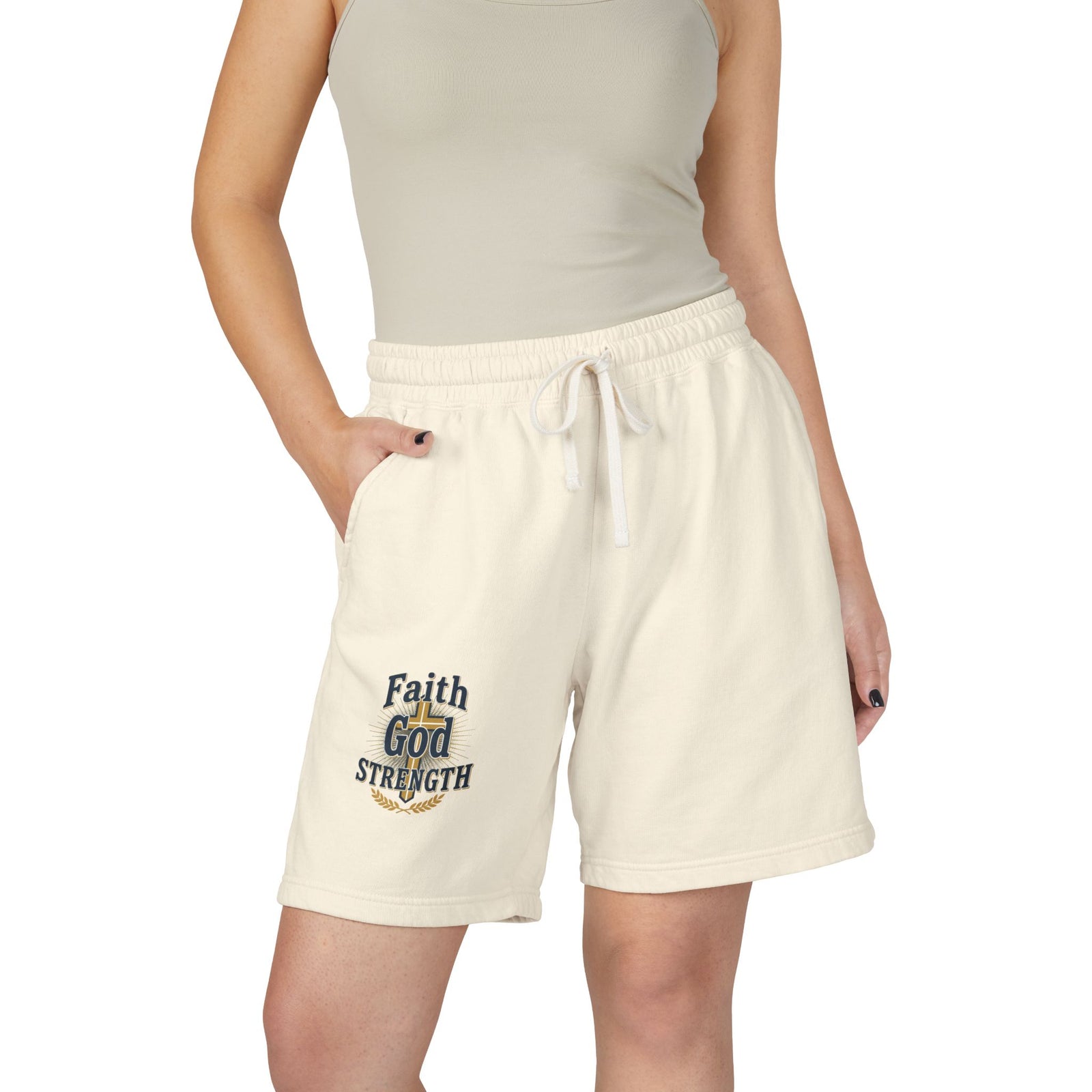 Faith God Strength Fleece Sweat Shorts — Lightweight Religious Lounge Shorts