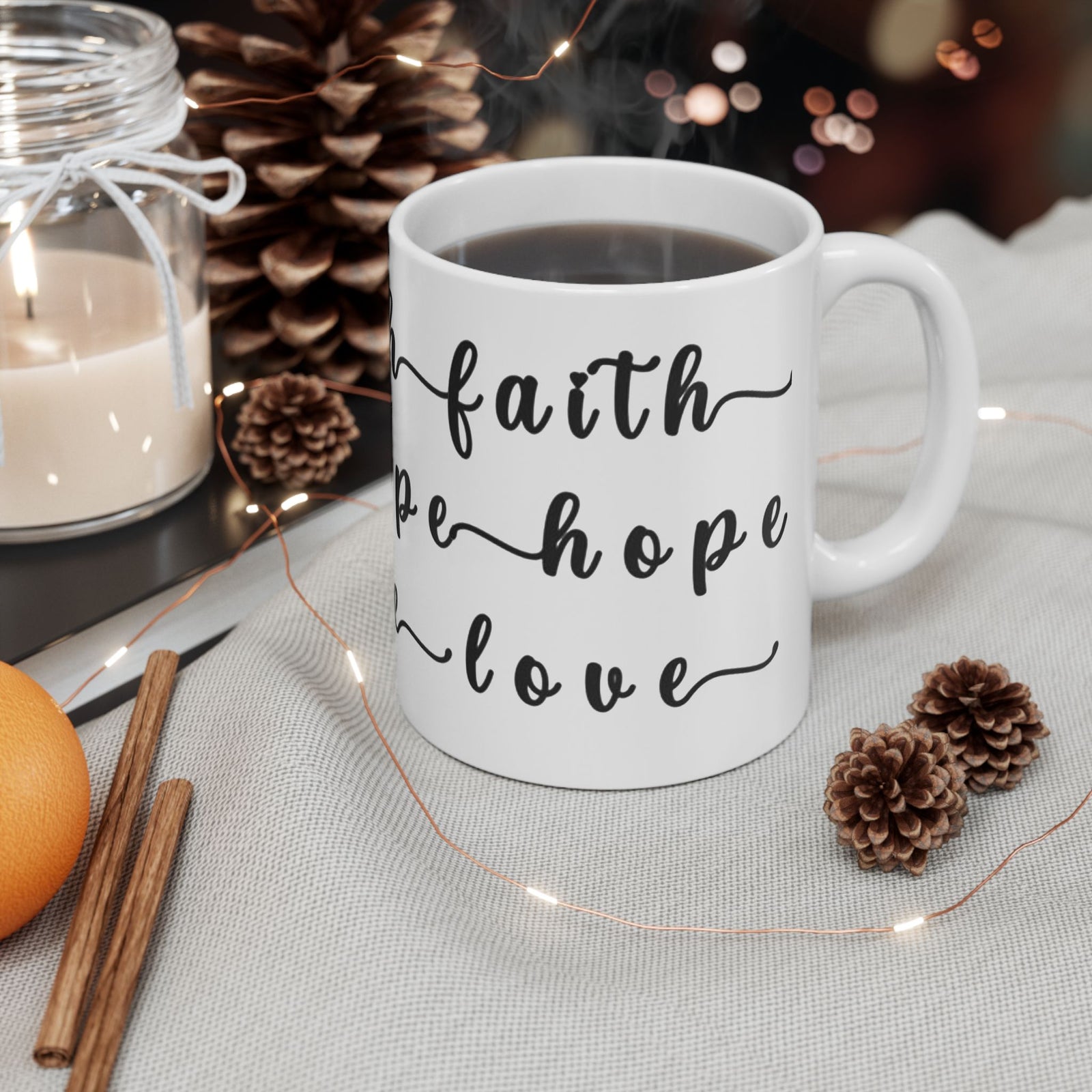 Faith Hope Love Ceramic Coffee Mug — Inspirational Scripture Coffee Lovers Cup 11 oz & 15 oz