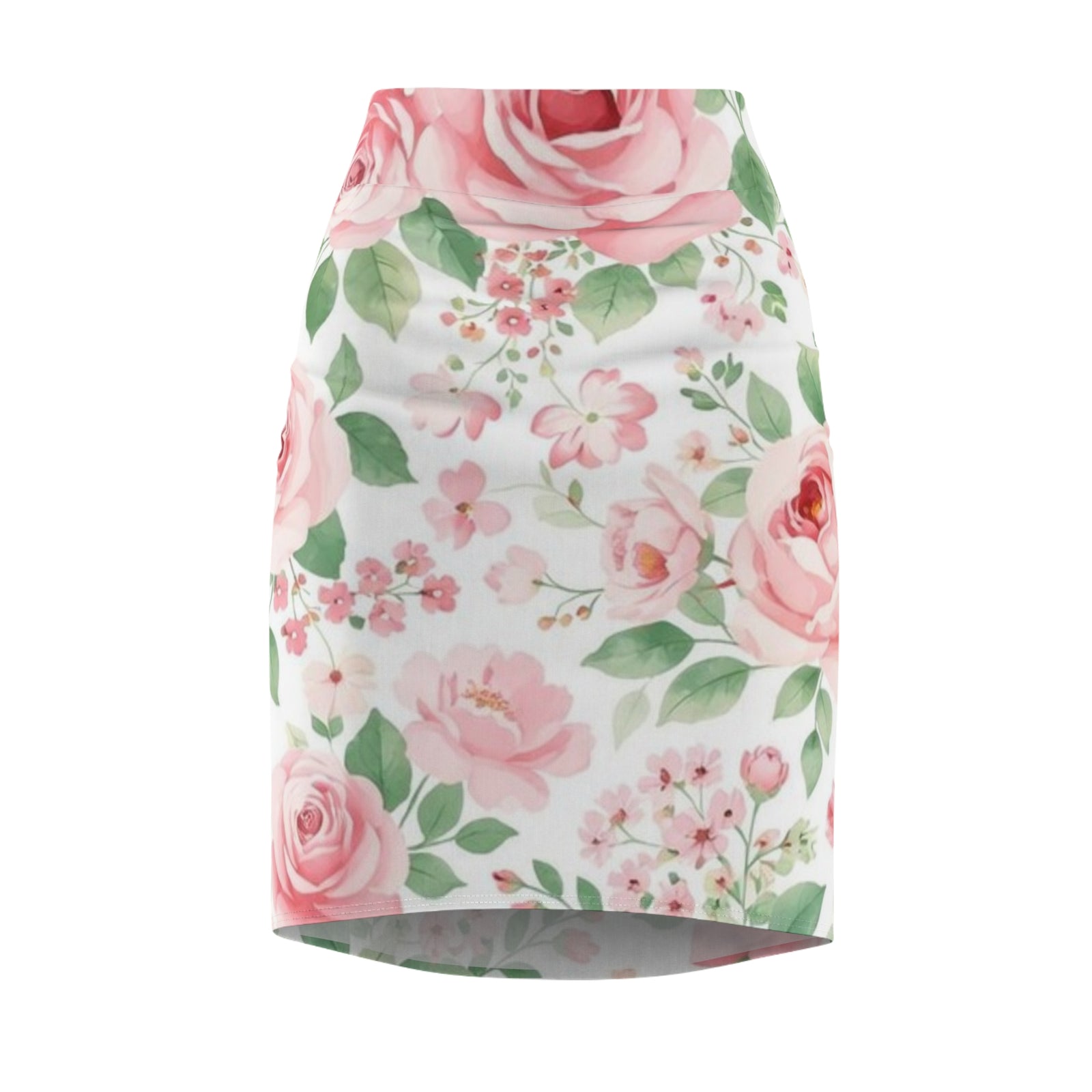 Pink Rose Floral Pencil Skirt for Women | Romantic Garden Skirt | Soft Watercolor Spring Outfit | Feminine Mid-Waist Skirt