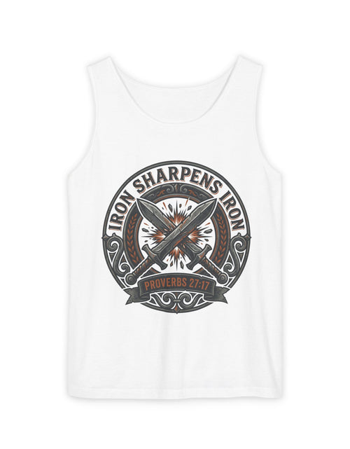 Load image into Gallery viewer, Men’s Iron Sharpens Iron Tank Top – Christian Gym Muscle Tee, Faith Strength Workout Shirt
