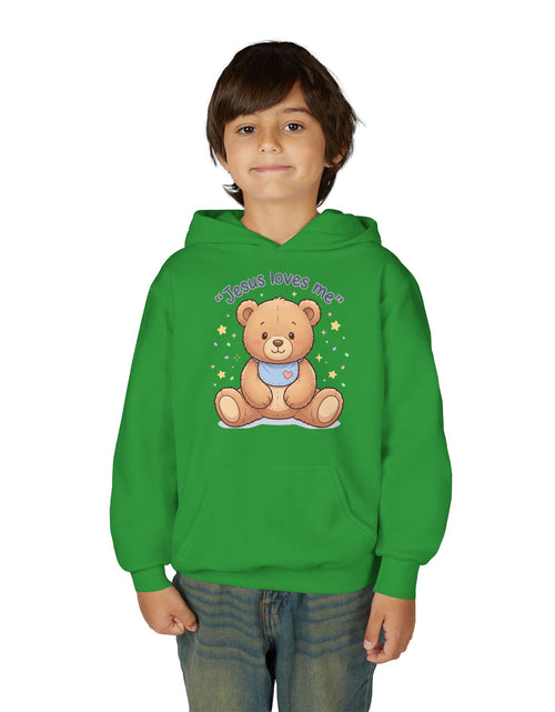 Load image into Gallery viewer, Jesus Loves Me Teddy Bear Kids Hoodie | Christian Youth Sweatshirt | Cute Faith-Based Kids Clothes | Gift for Boys &amp; Girls

