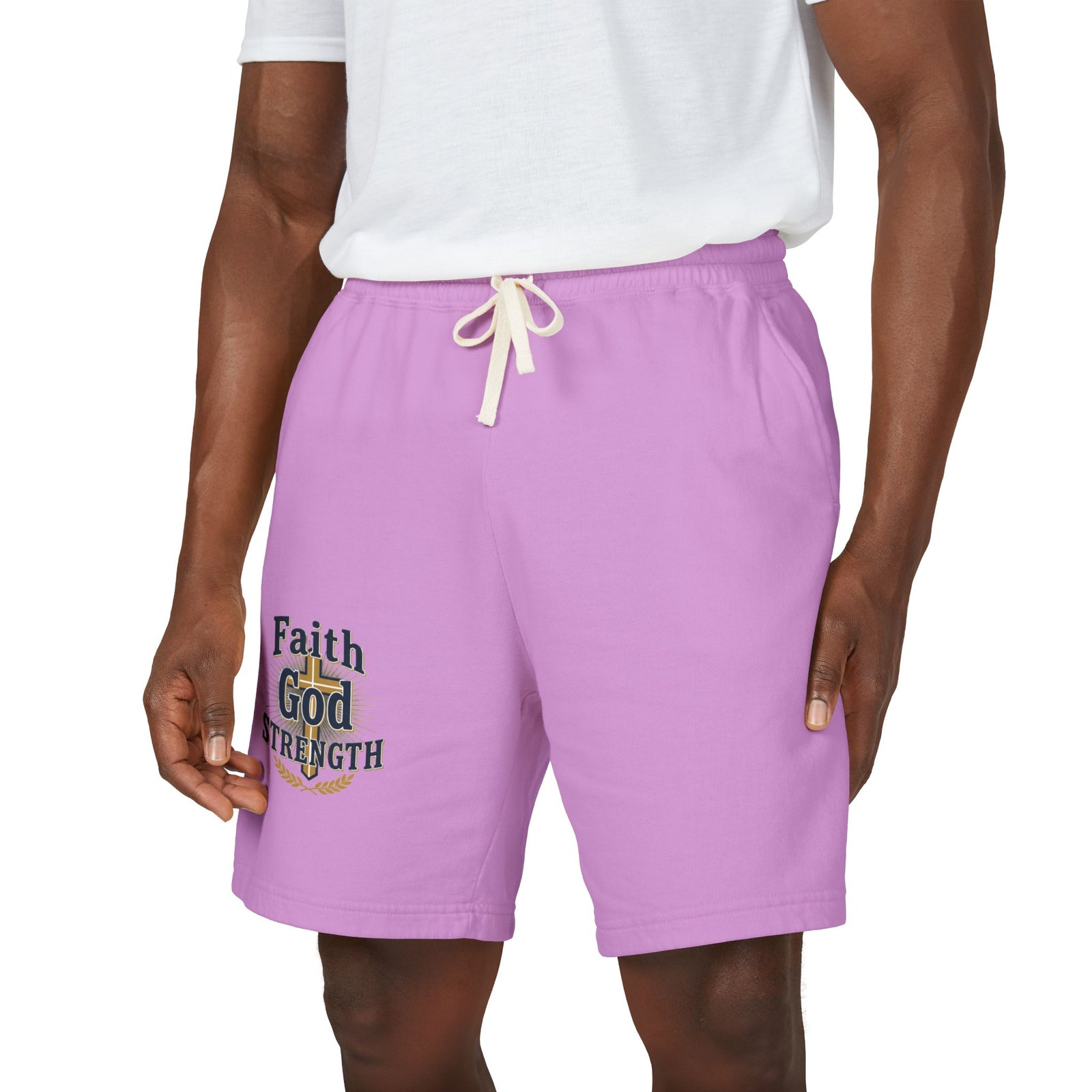 Faith God Strength Fleece Sweat Shorts — Lightweight Religious Lounge Shorts