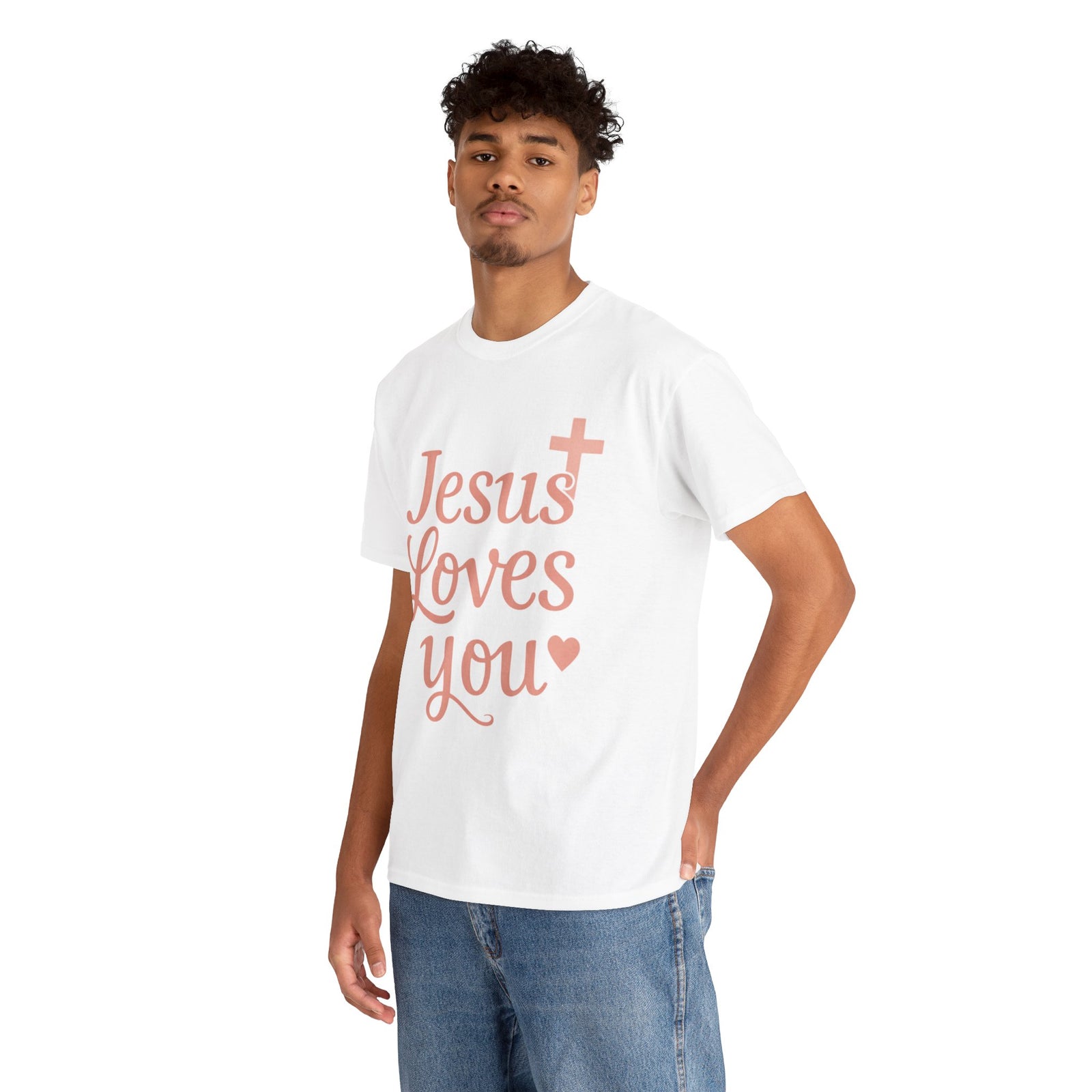 Jesus Loves You T-Shirt – Pink Script Faith Tee with Cross