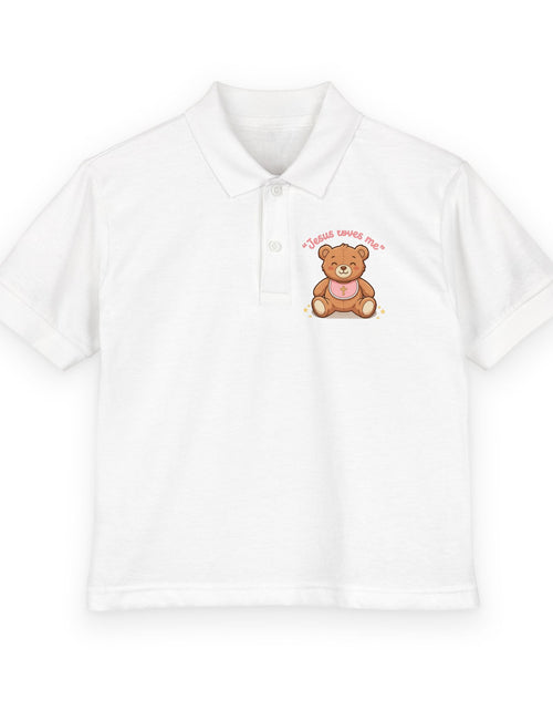 Load image into Gallery viewer, Jesus Loves Me Teddy Bear Kids Polo Shirt | Christian Toddler Polo | Cute Faith-Based Kids Clothes | Dressy Church Outfit
