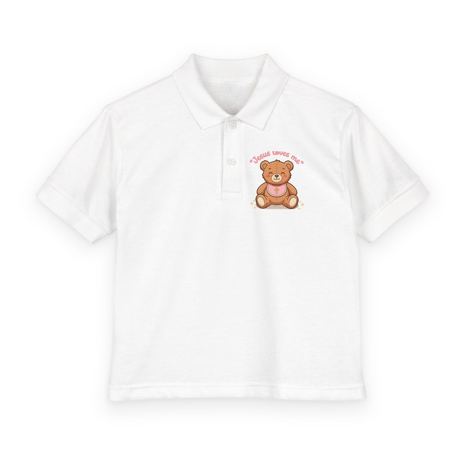 Jesus Loves Me Teddy Bear Kids Polo Shirt | Christian Toddler Polo | Cute Faith-Based Kids Clothes | Dressy Church Outfit
