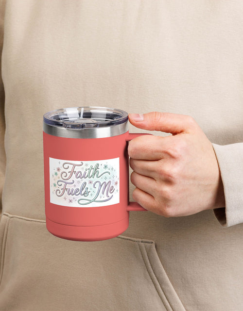 Load image into Gallery viewer, 15oz Insulated Coffee Tumbler Mug — "Faith Fuels Me" Pastel Star Design
