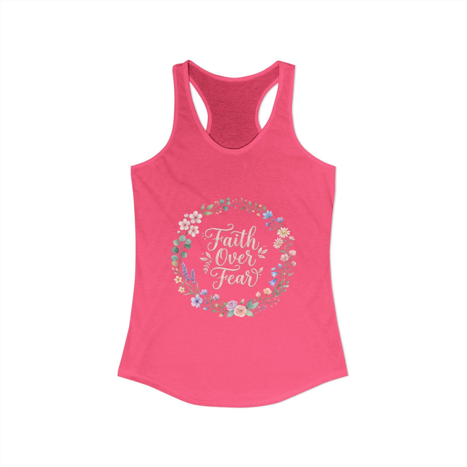 Faith Over Fear Christian Racerback Tank – Floral Faith Tank Top for Women – Inspirational Church Summer Tank – Christian Gift for Her