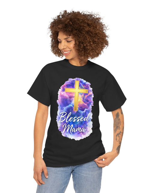 Load image into Gallery viewer, Blessed Mama Cross Tee, Women's Christian Faith Tee Shirt
