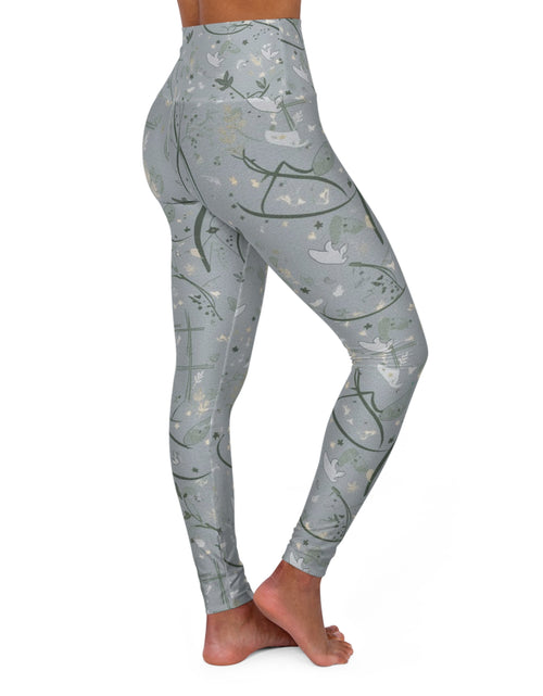 Load image into Gallery viewer, Yoga Leggings — Faith Dove Floral High-Waist Athletic - Active wear
