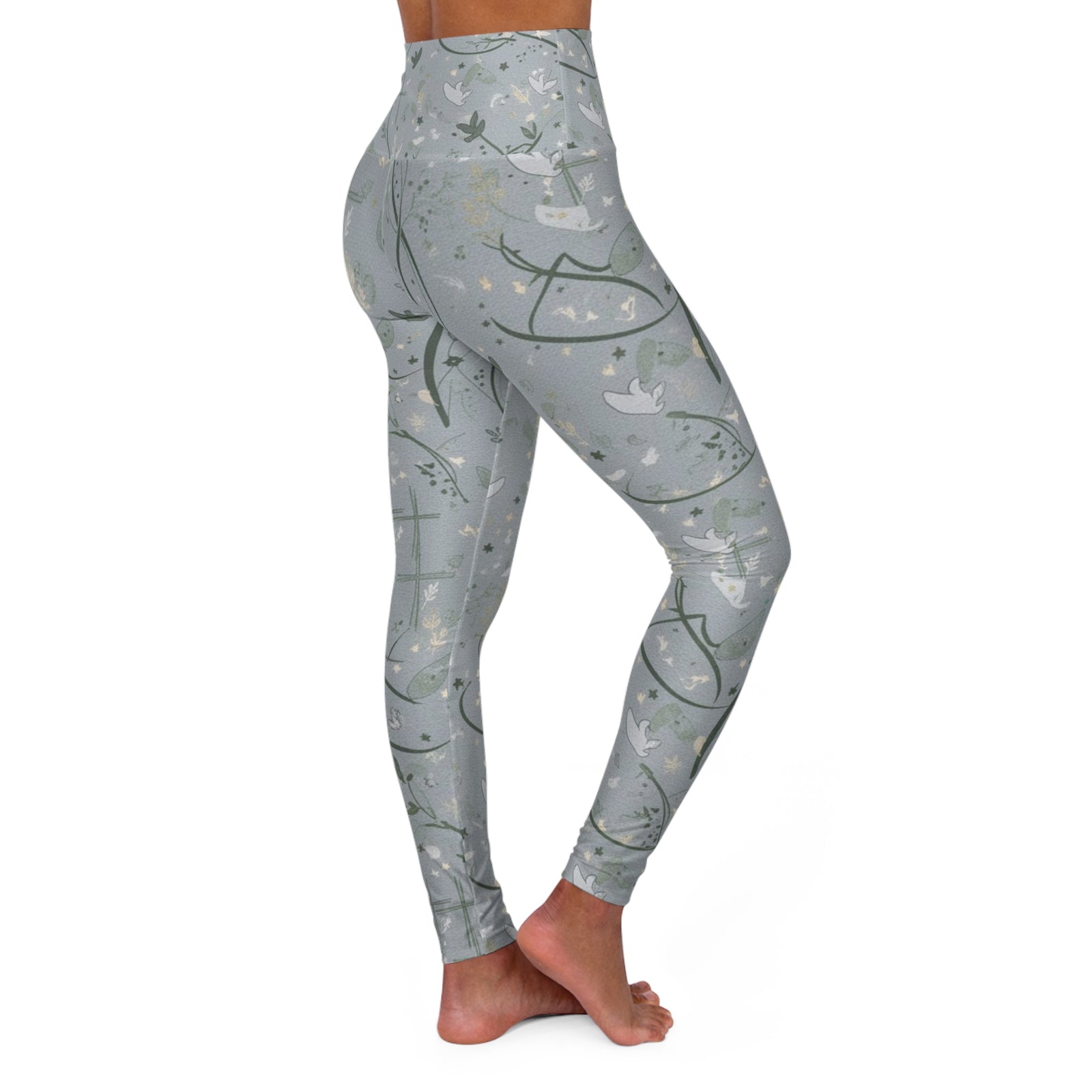 Yoga Leggings — Faith Dove Floral High-Waist Athletic - Active wear