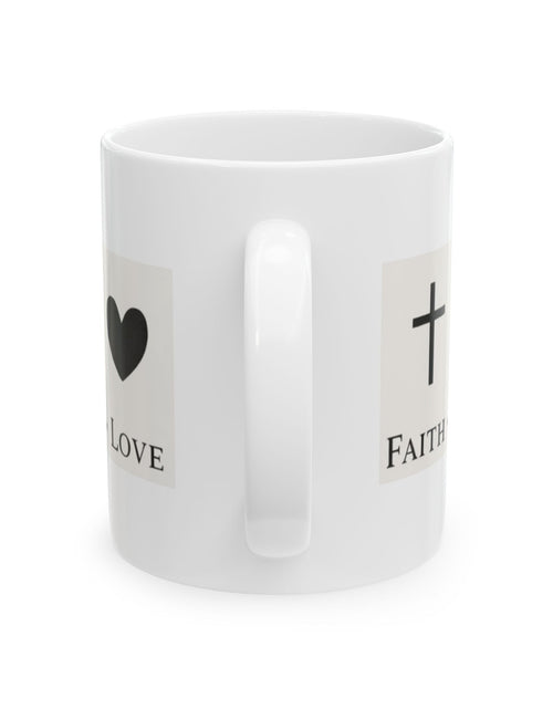 Load image into Gallery viewer, Faith Hope Love Ceramic Mug — Inspirational Cross &amp; Anchor Coffee Cup 11 oz &amp; 15 oz
