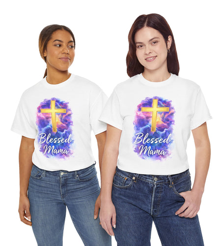 Blessed Mama Cross Tee, Women's Christian Faith Tee Shirt