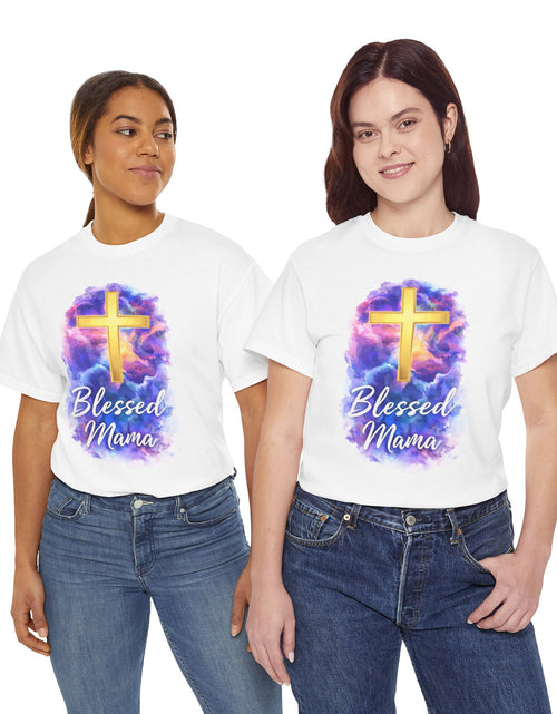 Load image into Gallery viewer, Blessed Mama Cross Tee, Women's Christian Faith Tee Shirt

