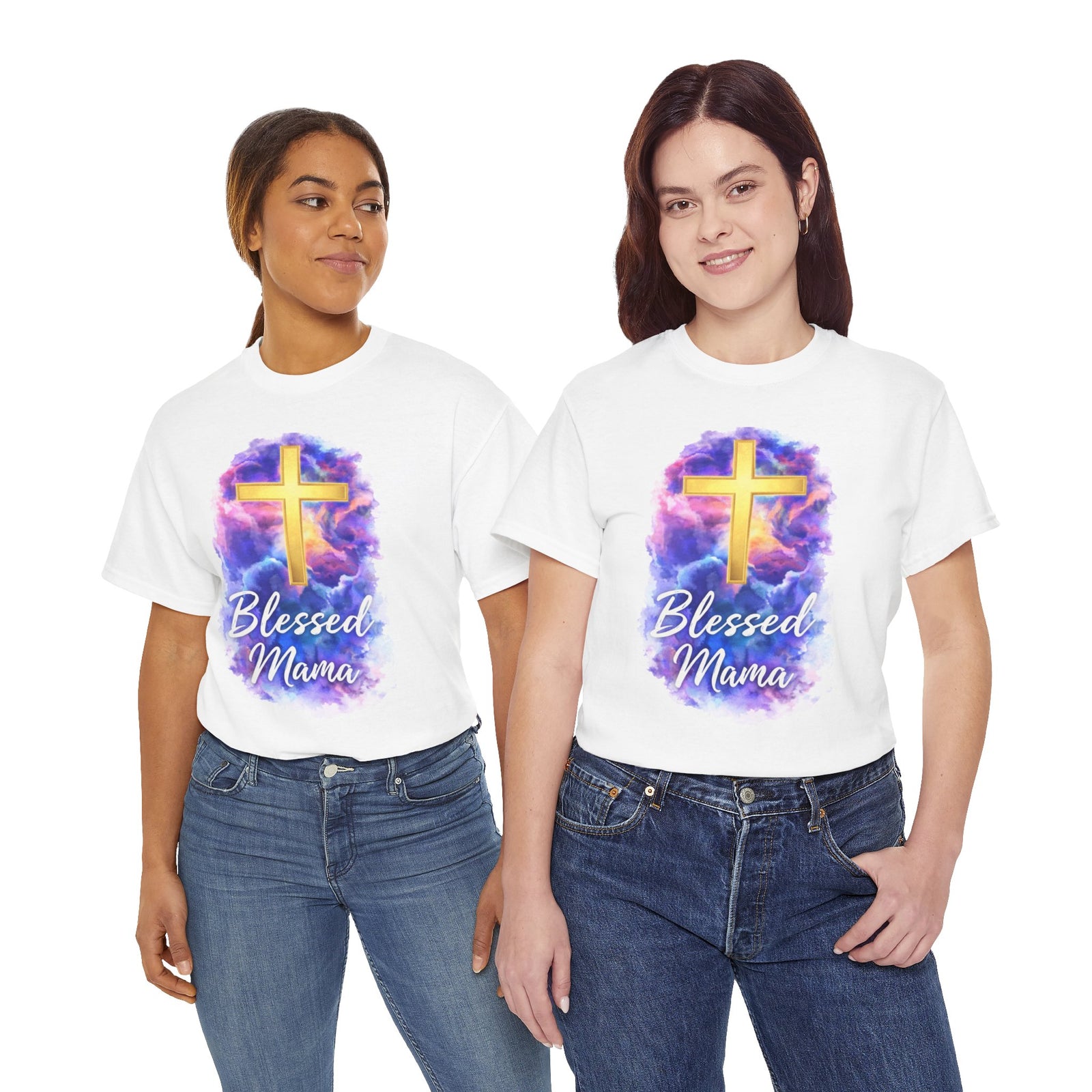 Blessed Mama Cross Tee, Women's Christian Faith Tee Shirt