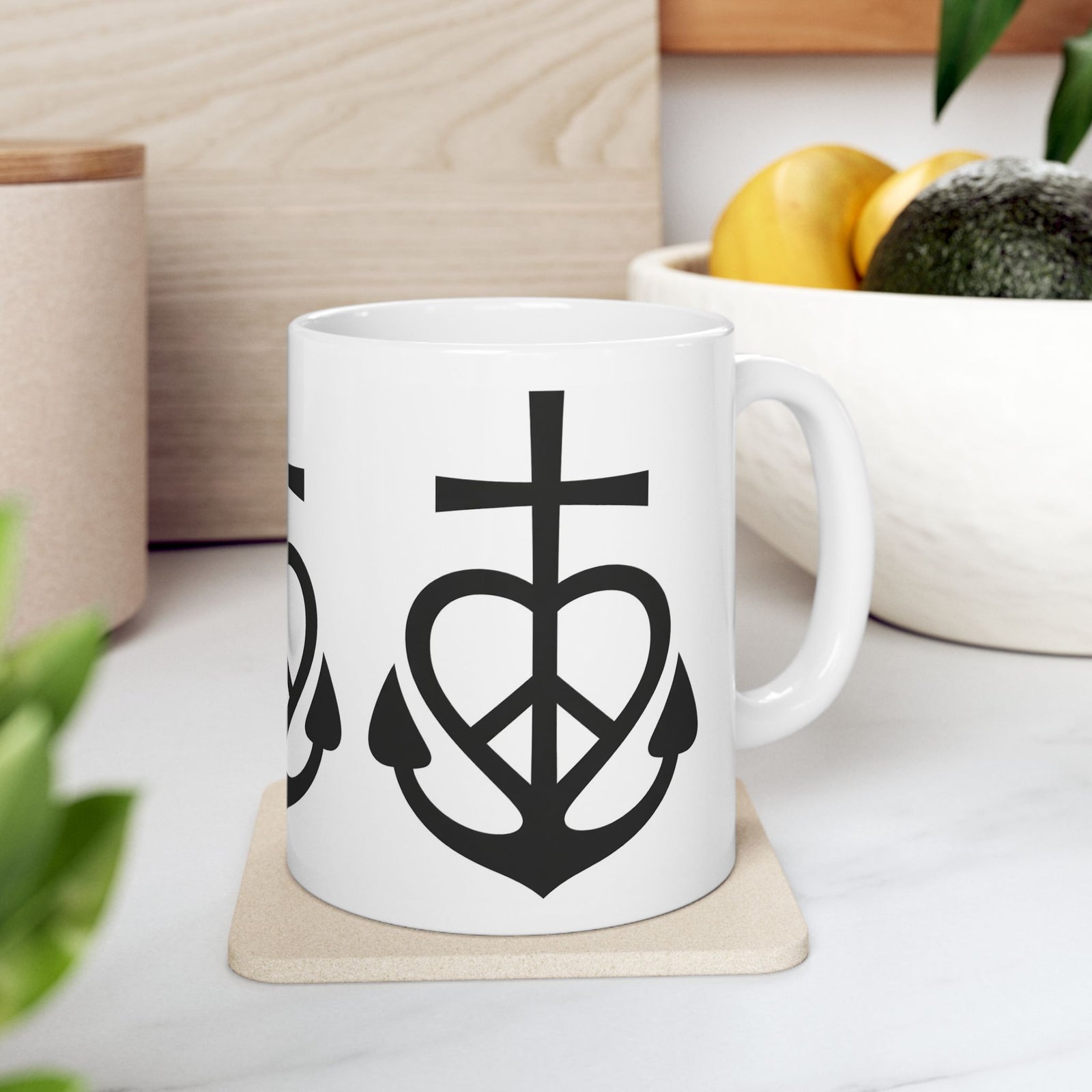 Faith, Love & Peace Ceramic Mug — Uplifting Christian Coffee Lover Cup 11  oz & 15 oz