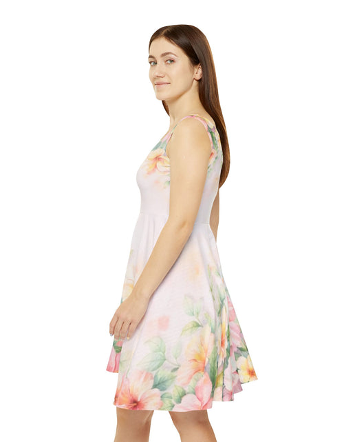 Load image into Gallery viewer, Pastel Floral Skater Dress, Women’s Soft Spring Summer Sundress, Romantic Garden Party Dress, Light Feminine Aesthetic Outfit, Elegant Casual Dress

