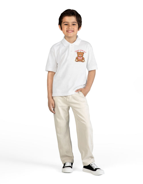 Load image into Gallery viewer, Jesus Loves Me Teddy Bear Kids Polo Shirt | Christian Toddler Polo | Cute Faith-Based Kids Clothes | Dressy Church Outfit
