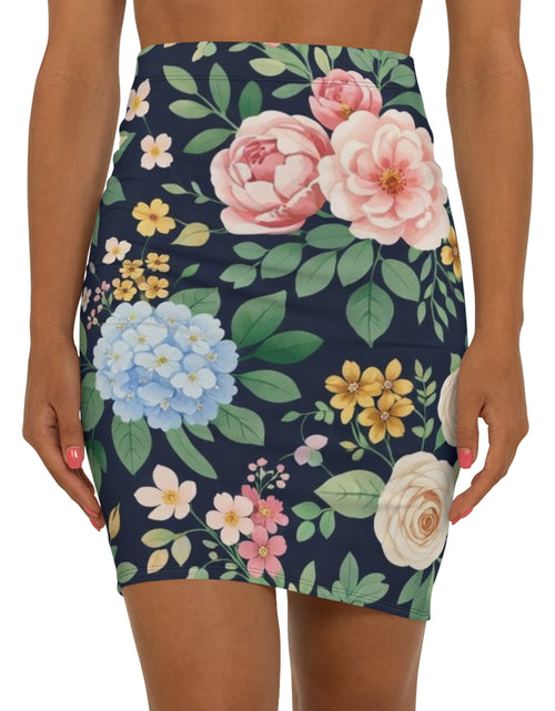 Load image into Gallery viewer, Navy Floral Pencil Skirt for Women | Elegant Garden Print Skirt | Office Chic Spring Outfit | Romantic Midi Skirt
