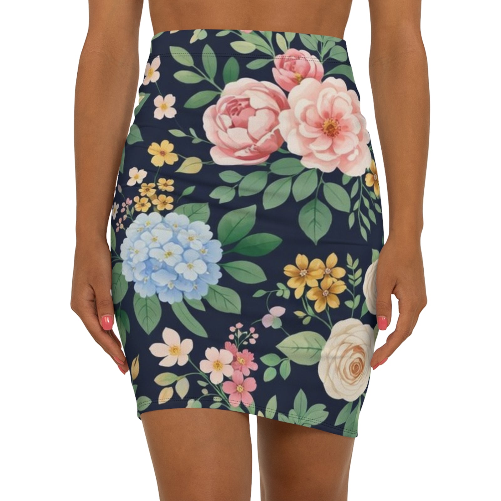 Navy Floral Pencil Skirt for Women | Elegant Garden Print Skirt | Office Chic Spring Outfit | Romantic Midi Skirt