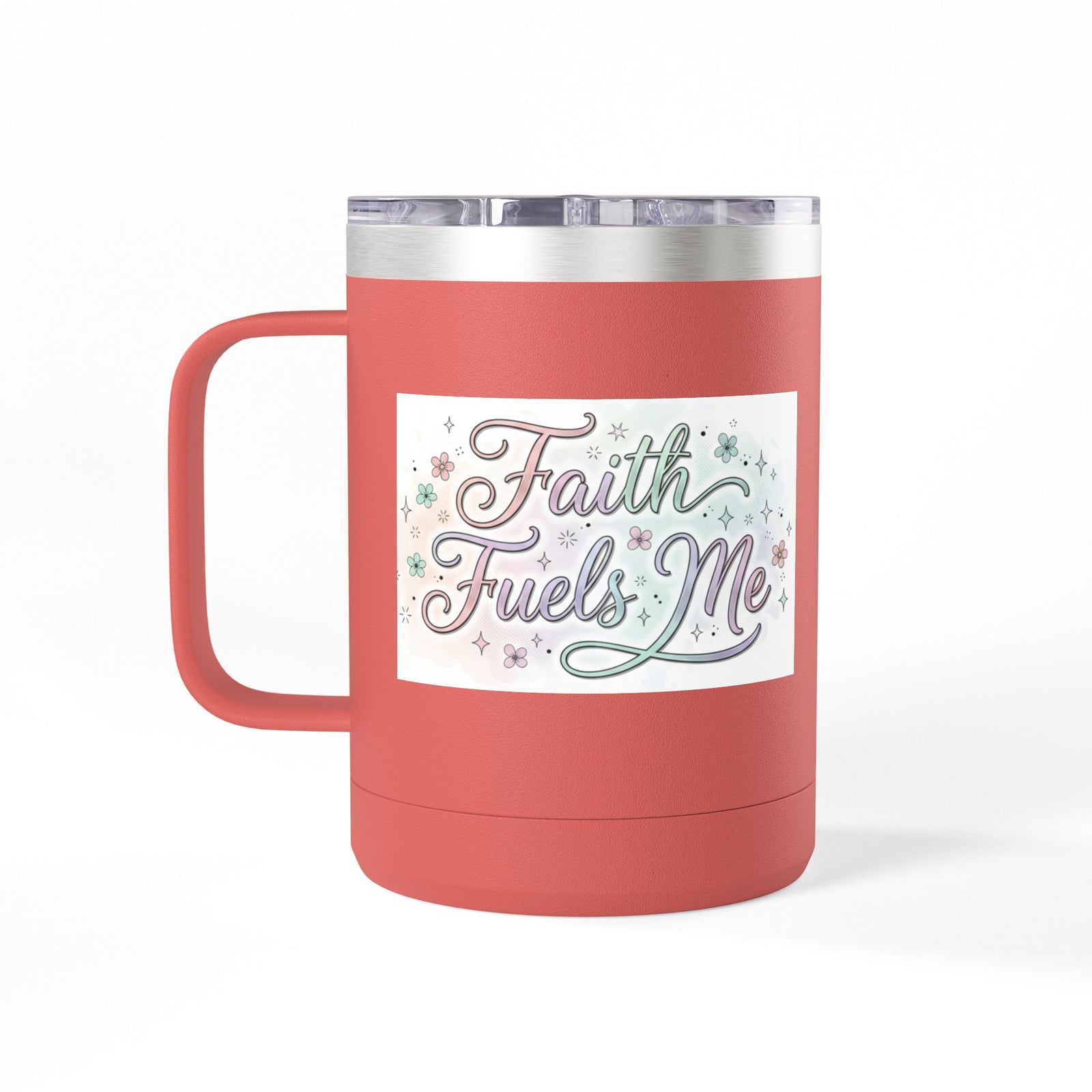 15oz Insulated Coffee Tumbler Mug — "Faith Fuels Me" Pastel Star Design