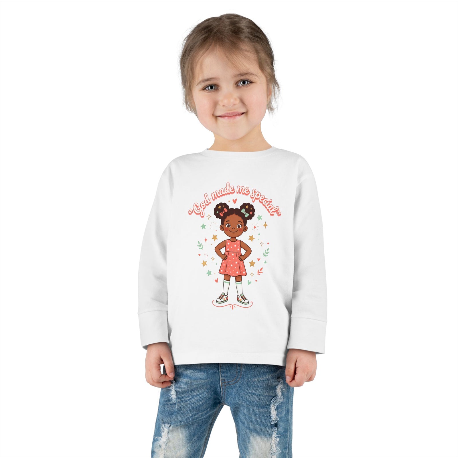 God Made Me Special Girls Long Sleeve Shirt | Christian Toddler Girl Shirt | Faith-Based Kids Clothes | Cute Religious Gift for Girls
