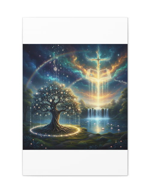Load image into Gallery viewer, Spiritual Tree of Life Canvas Art — Mystical Cross &amp; Waterfall Stretched Canvas - Home Decor
