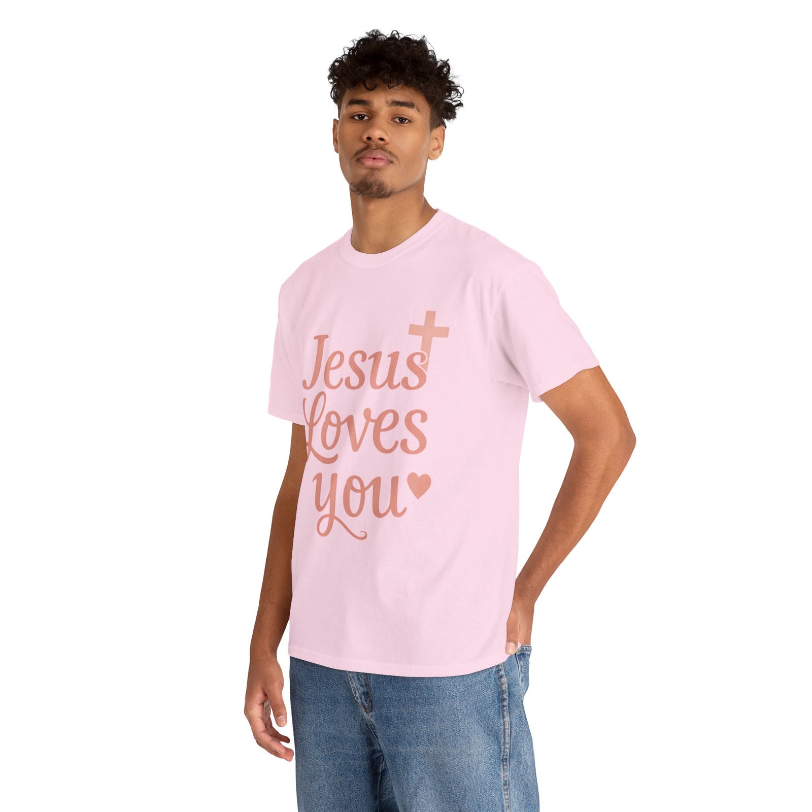 Jesus Loves You T-Shirt – Pink Script Faith Tee with Cross