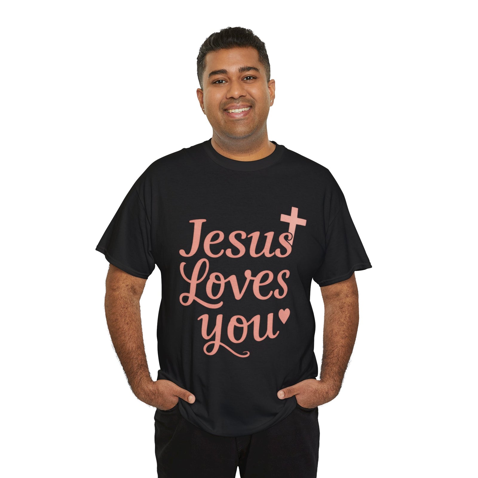 Jesus Loves You T-Shirt – Pink Script Faith Tee with Cross