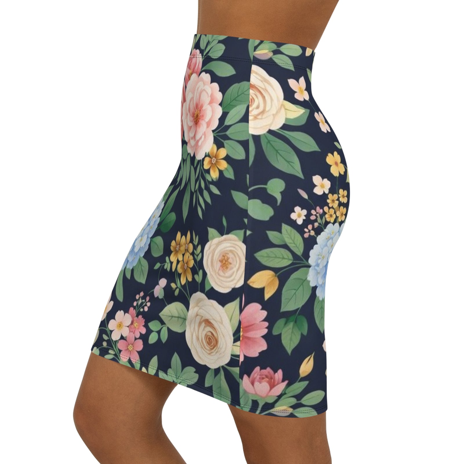 Navy Floral Pencil Skirt for Women | Elegant Garden Print Skirt | Office Chic Spring Outfit | Romantic Midi Skirt