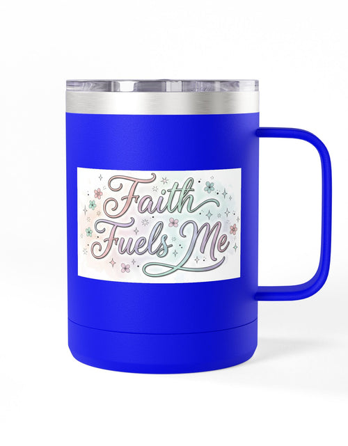 Load image into Gallery viewer, 15oz Insulated Coffee Tumbler Mug — "Faith Fuels Me" Pastel Star Design
